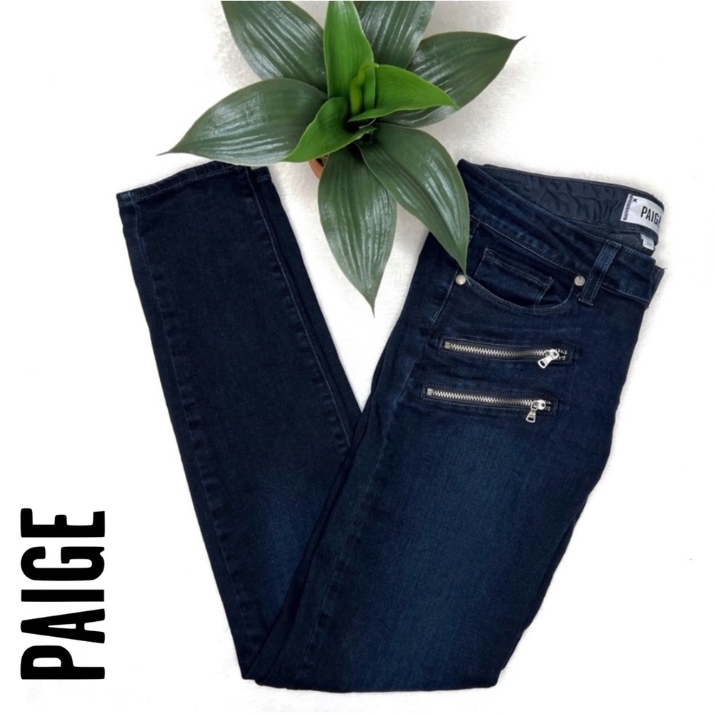❌SOLD❌ Paige Edgemont Exposed Double Zipper Jeans, Dark Blue Denim sz 28 Peyton - Picture 17 of 17